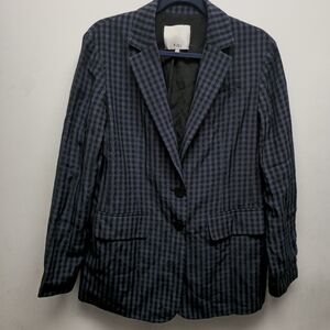 Tibi Navy Black Check Plaid Oversized Blazer XS